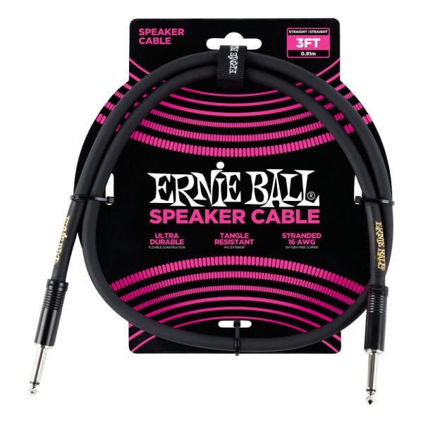 Ernie Ball P06071 3ft(0,91 m) Düz Siyah Kabin Kablosu