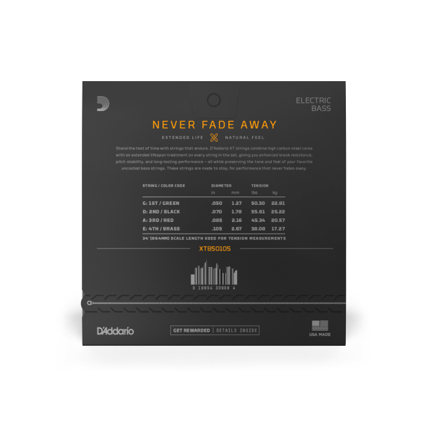 DADDARIO XTB50105 BASS GİTAR TEL SETİ, XT, 50-105, 4 TELLİ