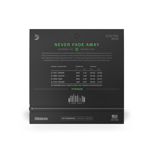 DADDARIO XTB45105 BASS GİTAR TEL SETİ, 4 TELLİ,XT, 45-105, LONG SCALE