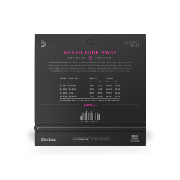 DADDARIO XTB45100 BASS GİTAR TEL SETİ, 4 TELLİ, XT, 45-100, LONG SCALE