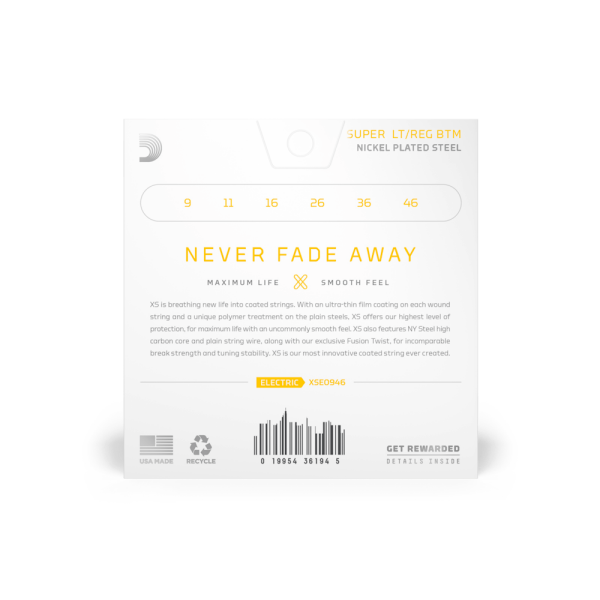 DADDARIO XSE0946 ELEKTRO GİTAR TEL SETİ, XS, 09-46, SUPER LIGHT TOP/REGULAR BOTTOM COATED