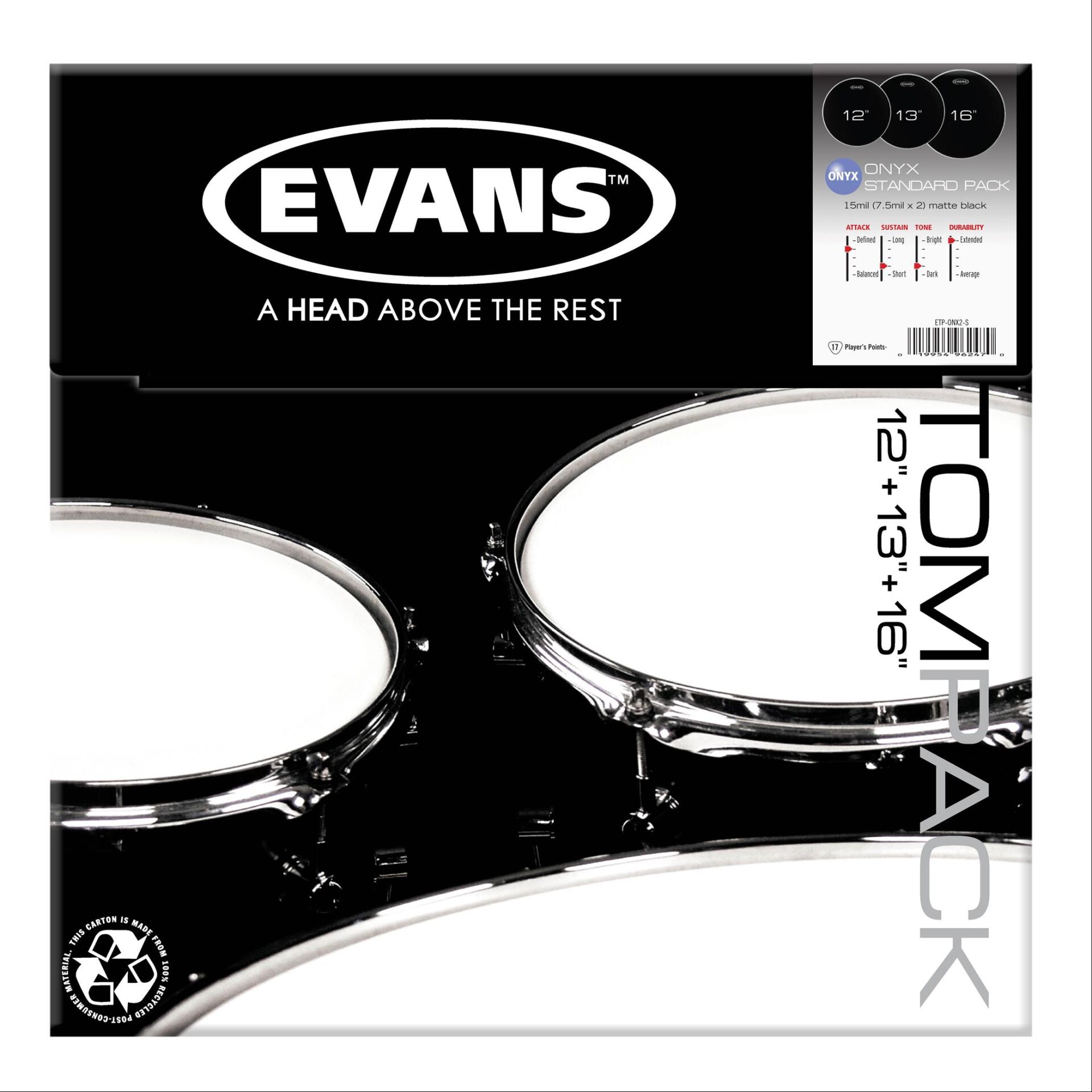 EVANS ETP-ONX2-S DERİ SETİ (12+13+16) TOM KUMLU SİYAH STANDART KİT