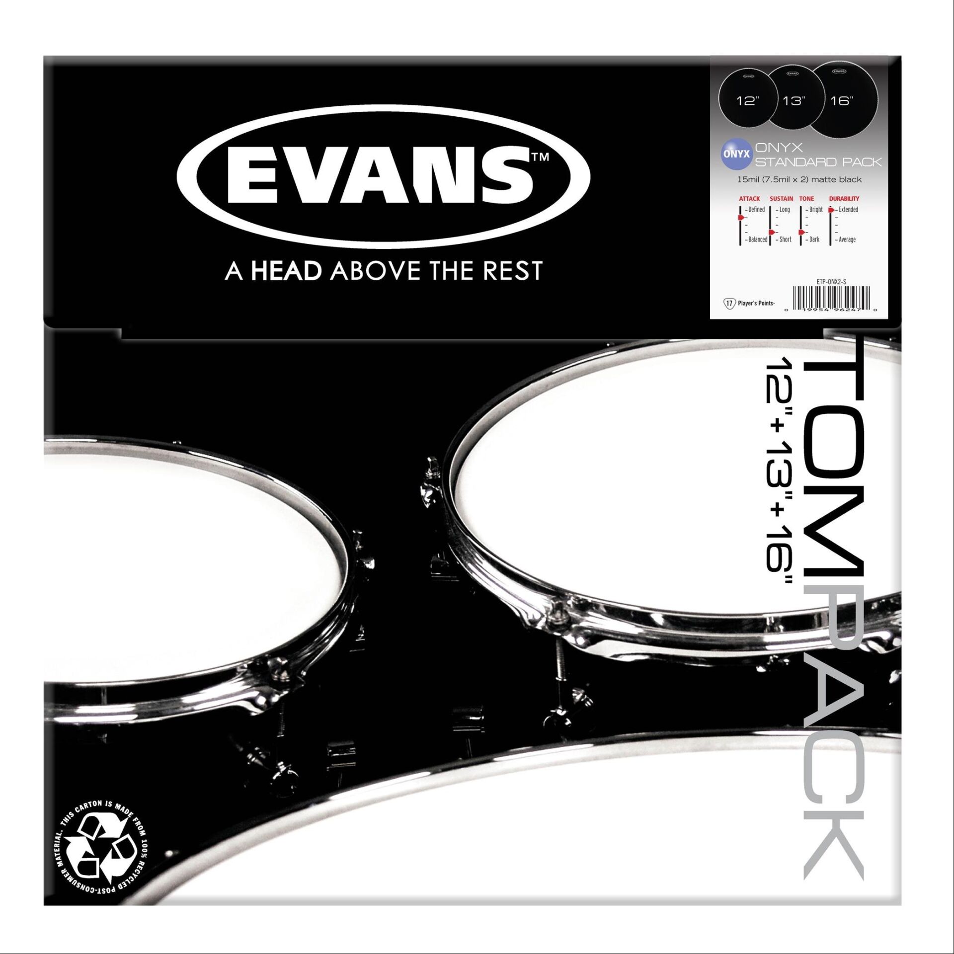EVANS ETP-ONX2-S DERİ SETİ (12+13+16) TOM KUMLU SİYAH STANDART KİT