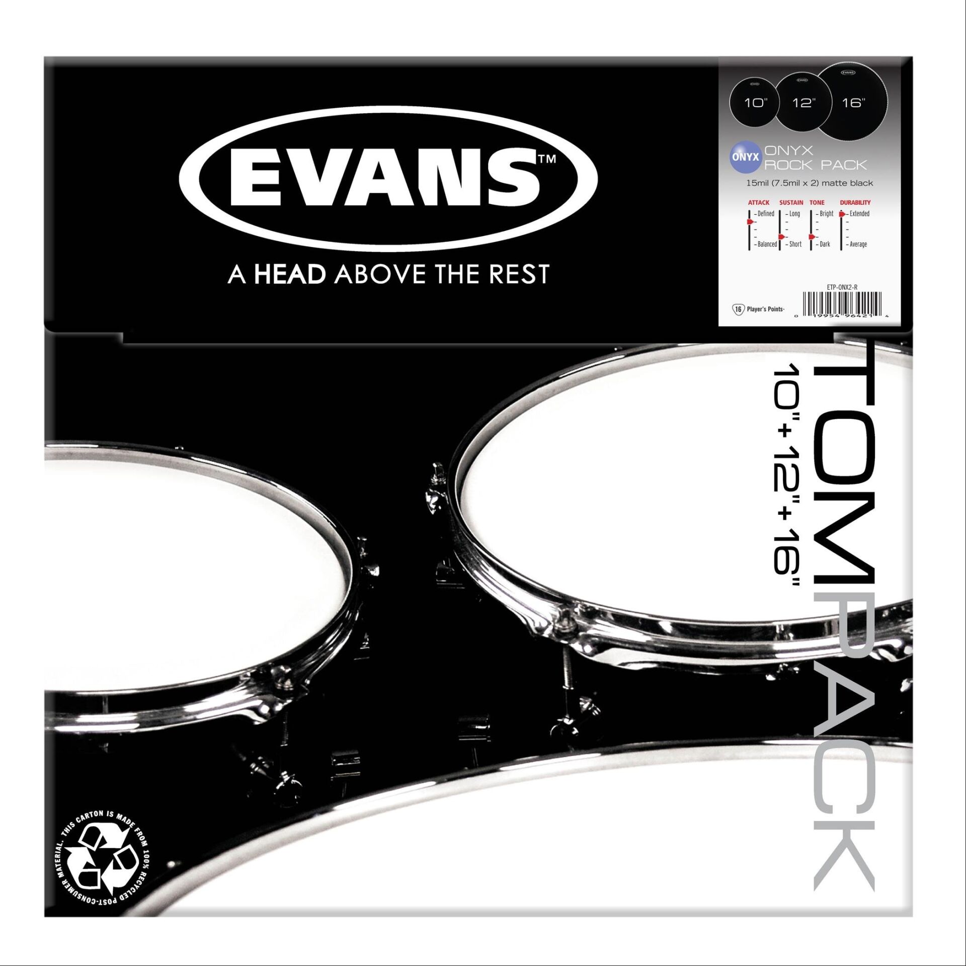 EVANS ETP-ONX2-R DERİ SETİ (10+12+16) TOM KUMLU SİYAH ROCK KİT