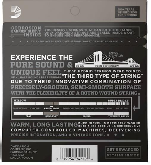 DADDARIO ENR70 BASS GİTAR TEL SETİ, HALF ROUND BASS, REGULAR LIGHT