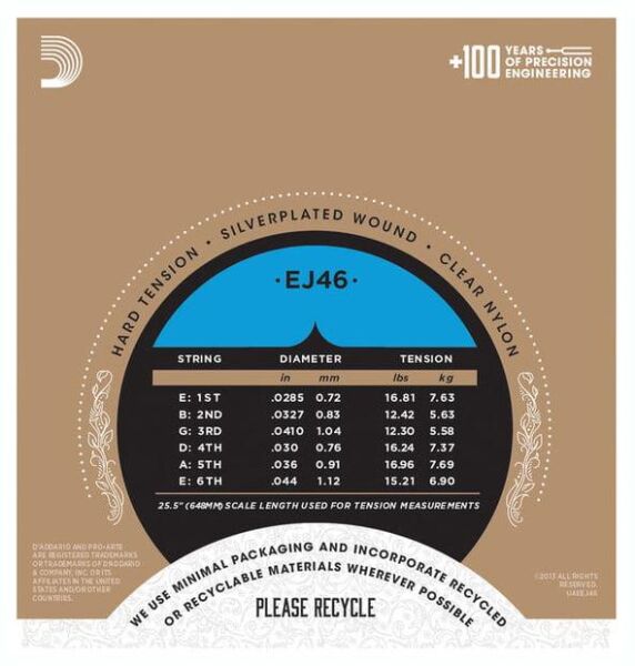 DADDARIO EJ46-3D PRO-ARTE KLASİK GİTAR TEL SETİ, 3'LÜ PAKET, HARD TENSION