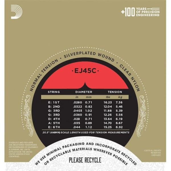 DADDARIO EJ45C PRO-ARTE KLASİK GİTAR TEL SETİ, COMPOSITE CORE, NORMAL TENSION