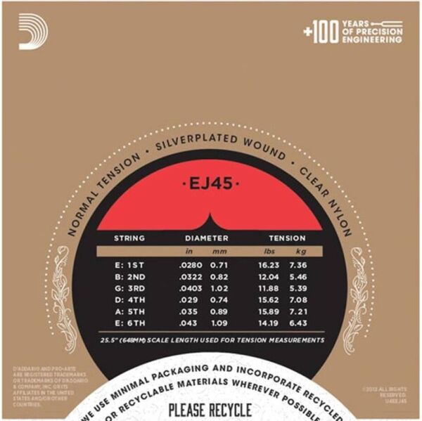DADDARIO EJ45 PRO-ARTE KLASİK GİTAR TEL SETİ, SILVERPLATED WOUND, NORMAL TENSION