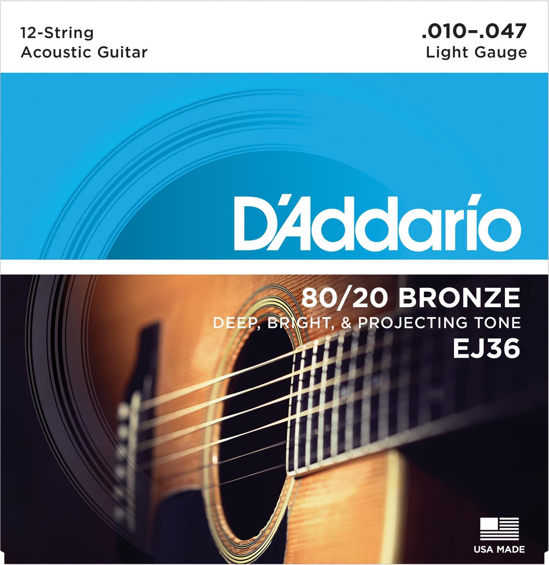 DADDARIO EJ36 AKUSTİK GİTAR TEL SETİ, 12 TELLİ, 10-47, 80/20 BRONZE, LIGHT