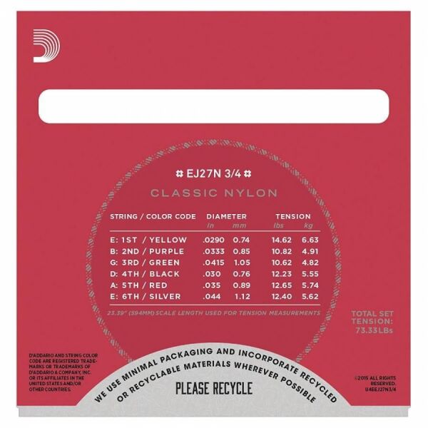 DADDARIO EJ27N 3/4 KLASİK GİTAR TEL SETİ, SILVERPLATED WOUND, NORMAL TENSION