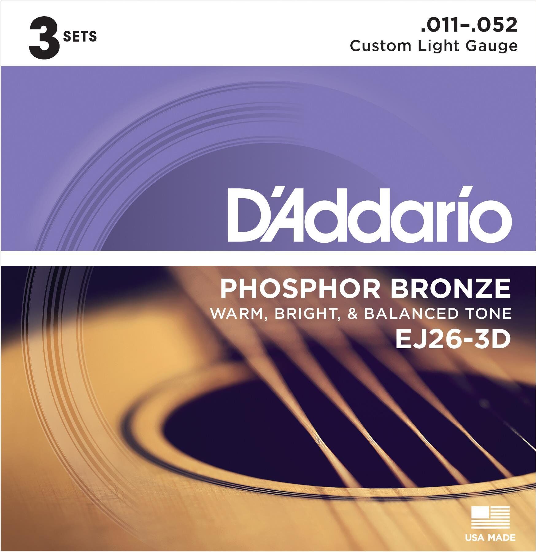 DADDARIO EJ26-3D AKUSTİK GİTAR TEL SETİ, 3'LÜ PAKET, PHOSPHOR BRONZE