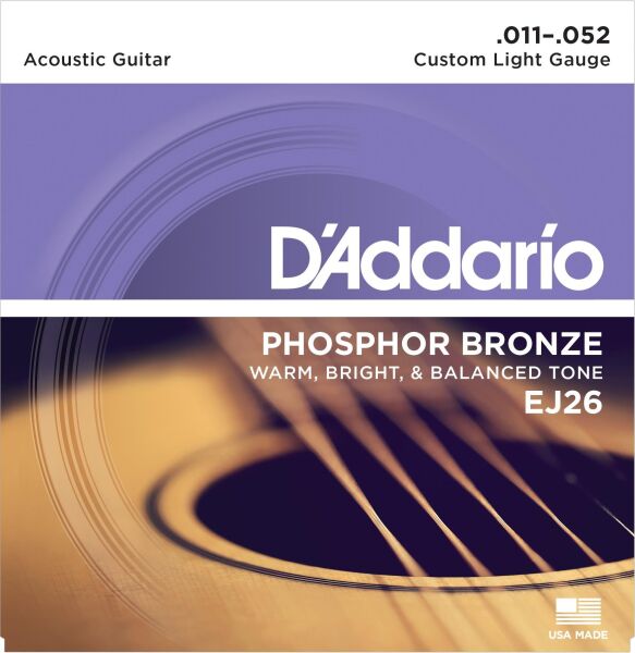 DADDARIO EJ26 AKUSTİK GİTAR TEL SETİ, 11-52, PHOSPHOR BRONZE, CUSTOM LIGHT