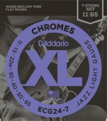 DADDARIO ECG24-7 ELEKTRO GİTAR TEL SETİ, 7 TELLİ, CHROMES, 11-65, JAZZ LIGHT