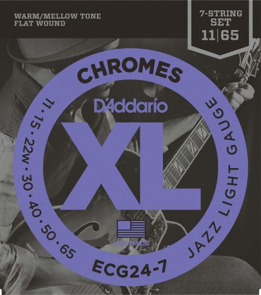 DADDARIO ECG24-7 ELEKTRO GİTAR TEL SETİ, 7 TELLİ, CHROMES, 11-65, JAZZ LIGHT