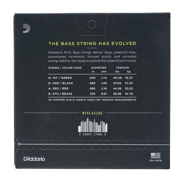 DADDARIO NYXL45105 BASS GİTAR TEL SETİ, NYXL SERİSİ, LONG SCALE, 4 TELLİ