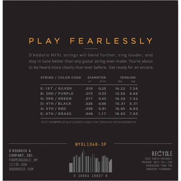 DADDARIO NYXL1046-3P ELEKTRO GİTAR TEL SETİ, 3 LÜ PAKET,  REGULAR LIGHT