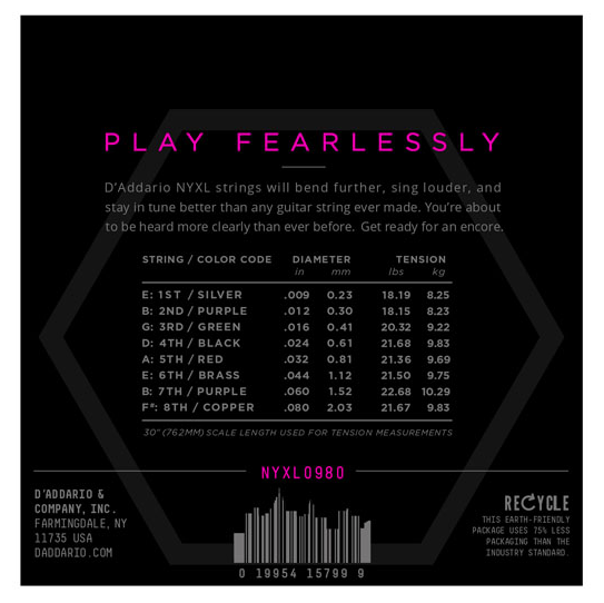 DADDARIO NYXL0980 ELEKTRO GİTAR TEL SETİ, 09-80, 8 TELLİ, SUPER LIGHT