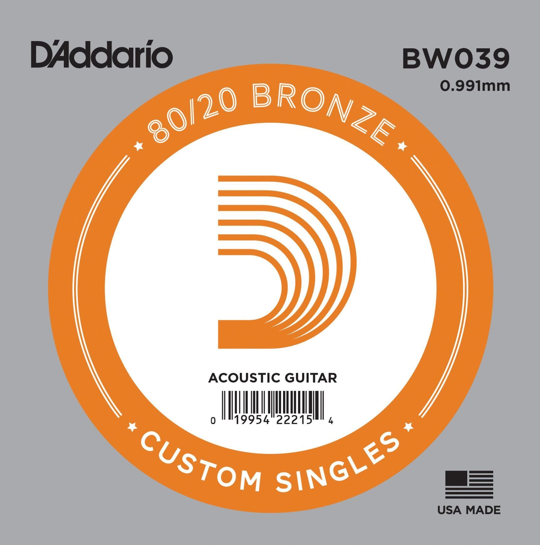 DADDARIO BW039 AKUSTİK TEK TEL, 80/20 BRONZE WOUND, 039, A-(LA)
