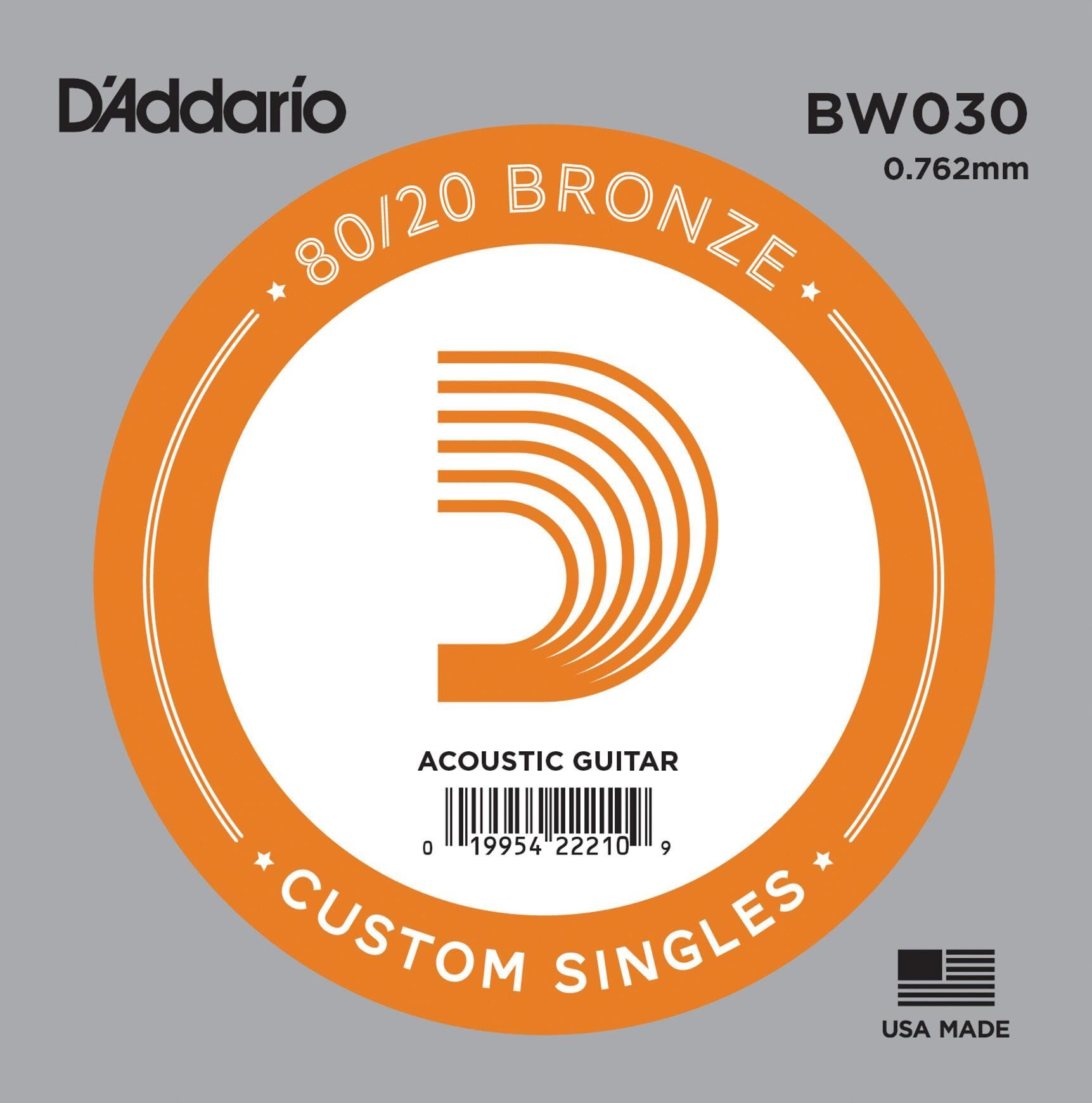 DADDARIO BW030 AKUSTİK TEK TEL, 80/20 BRONZE WOUND, 030, D-(RE)