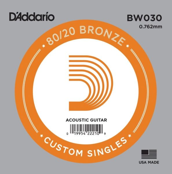 DADDARIO BW030 AKUSTİK TEK TEL, 80/20 BRONZE WOUND, 030, D-(RE)