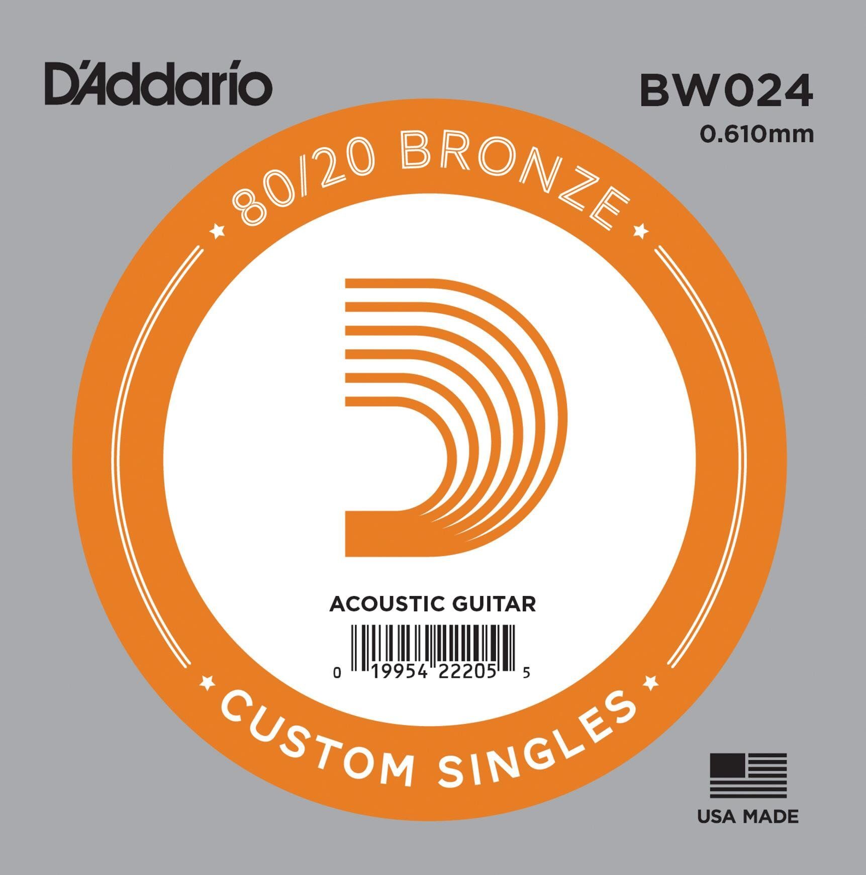 DADDARIO BW024 AKUSTİK TEK TEL, 80/20 BRONZE WOUND, 024, G-(SOL)