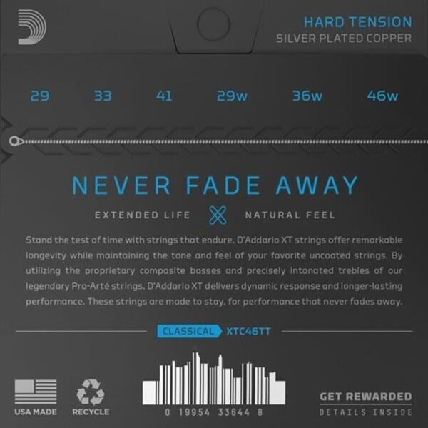 DADDARIO XTC46TT KLASİK GİTAR TEL SETİ, TITANIUM, HARD TENSION